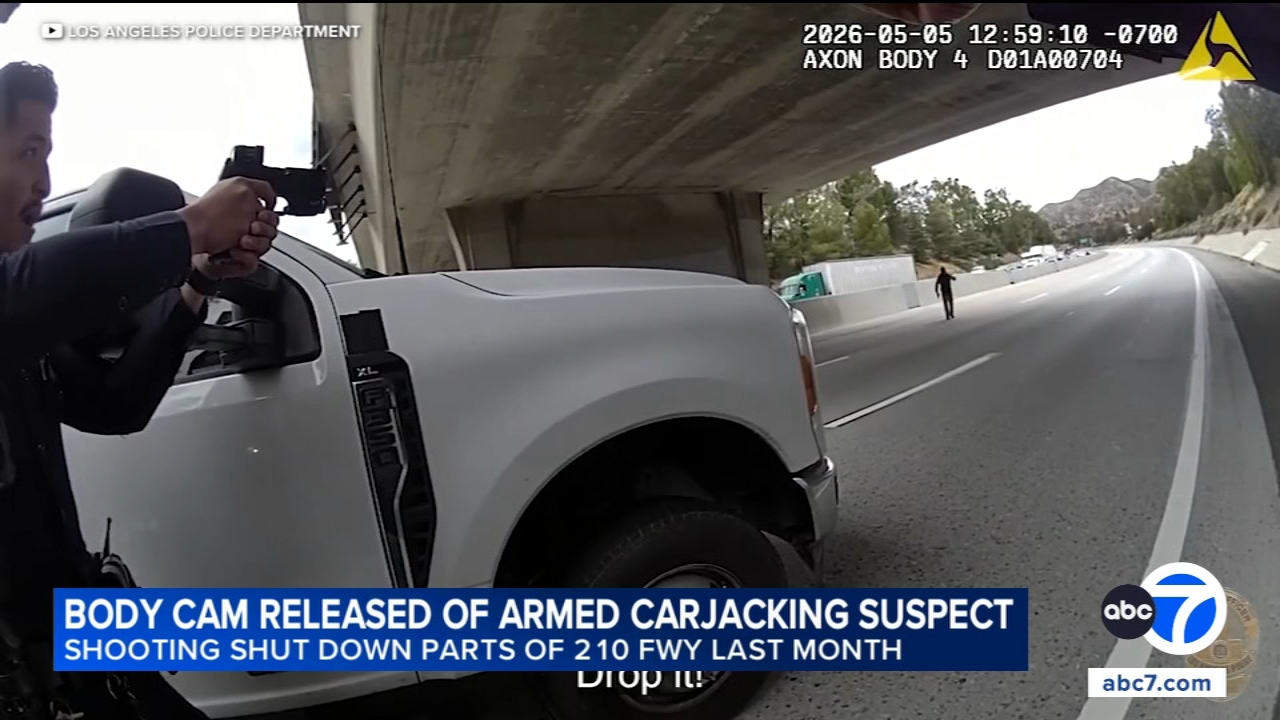 LAPD releases video of 210 Freeway shooting involving armed carjacking suspect