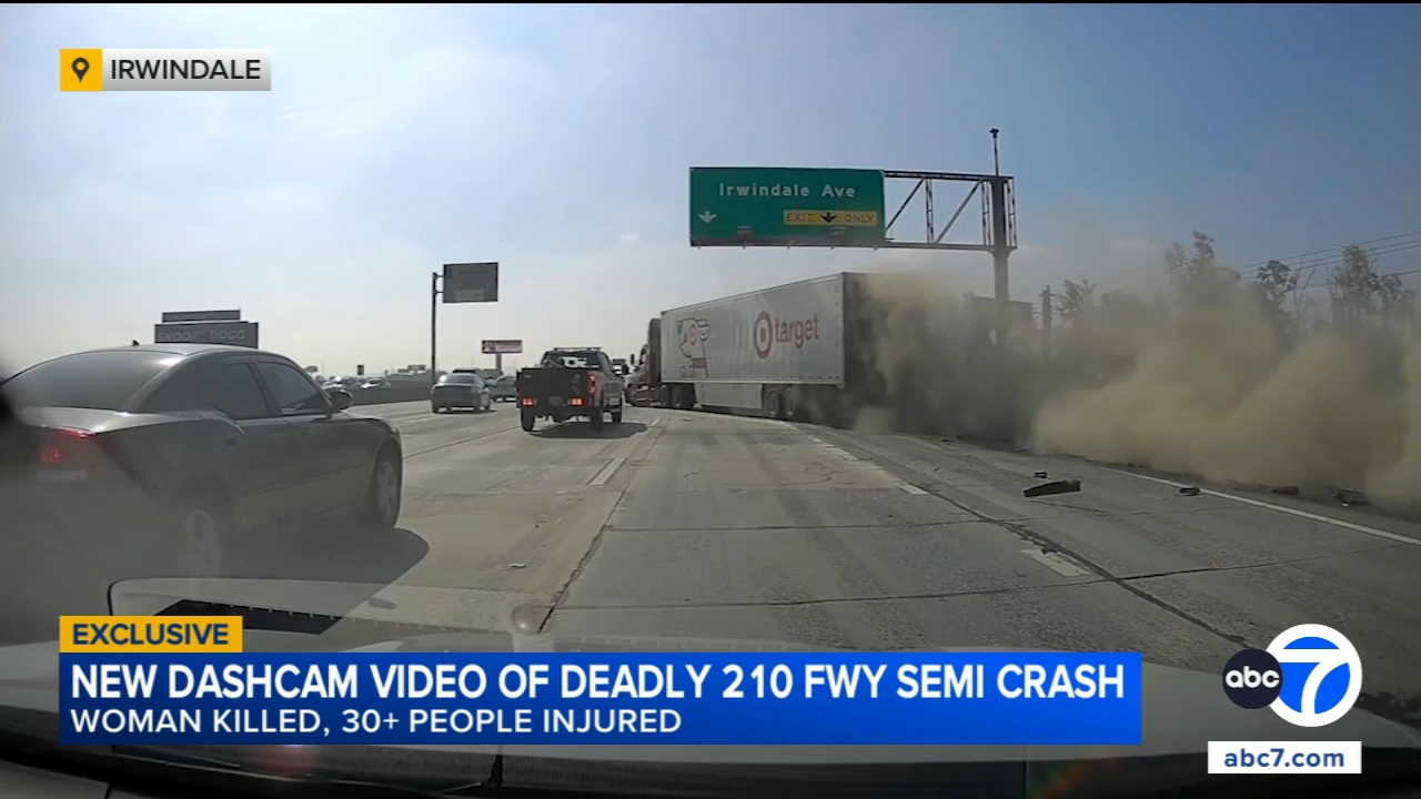 Dashcam video shows moments before big rig crash on 210 Fwy that killed 1, injured 32 in Irwindale