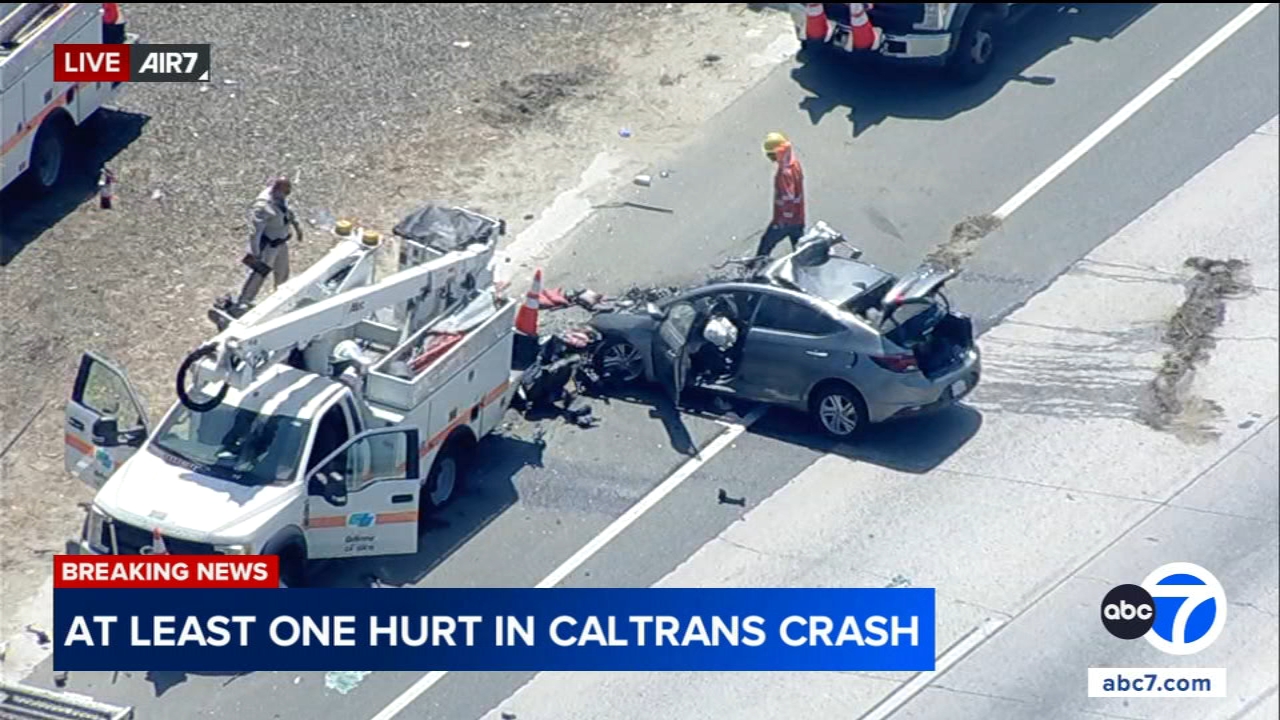 At least 1 hurt in crash involving Caltrans vehicle on 5 Freeway in Pacoima