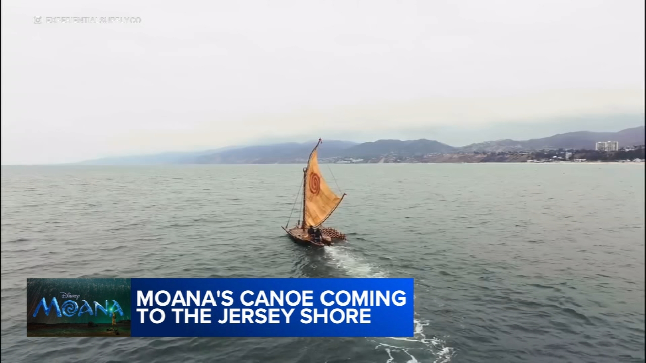 Moana's canoe sailing to the Jersey shore