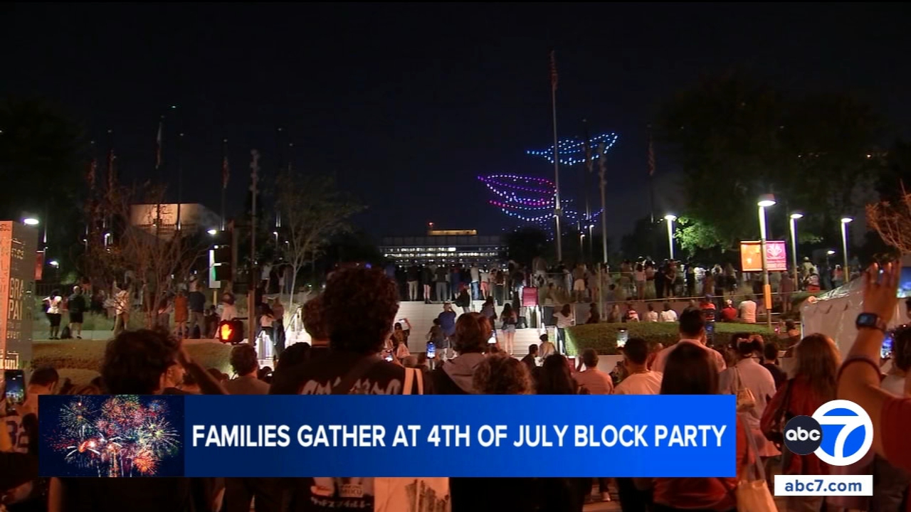 Drone display lights up downtown LA as thousands celebrate 4th of July