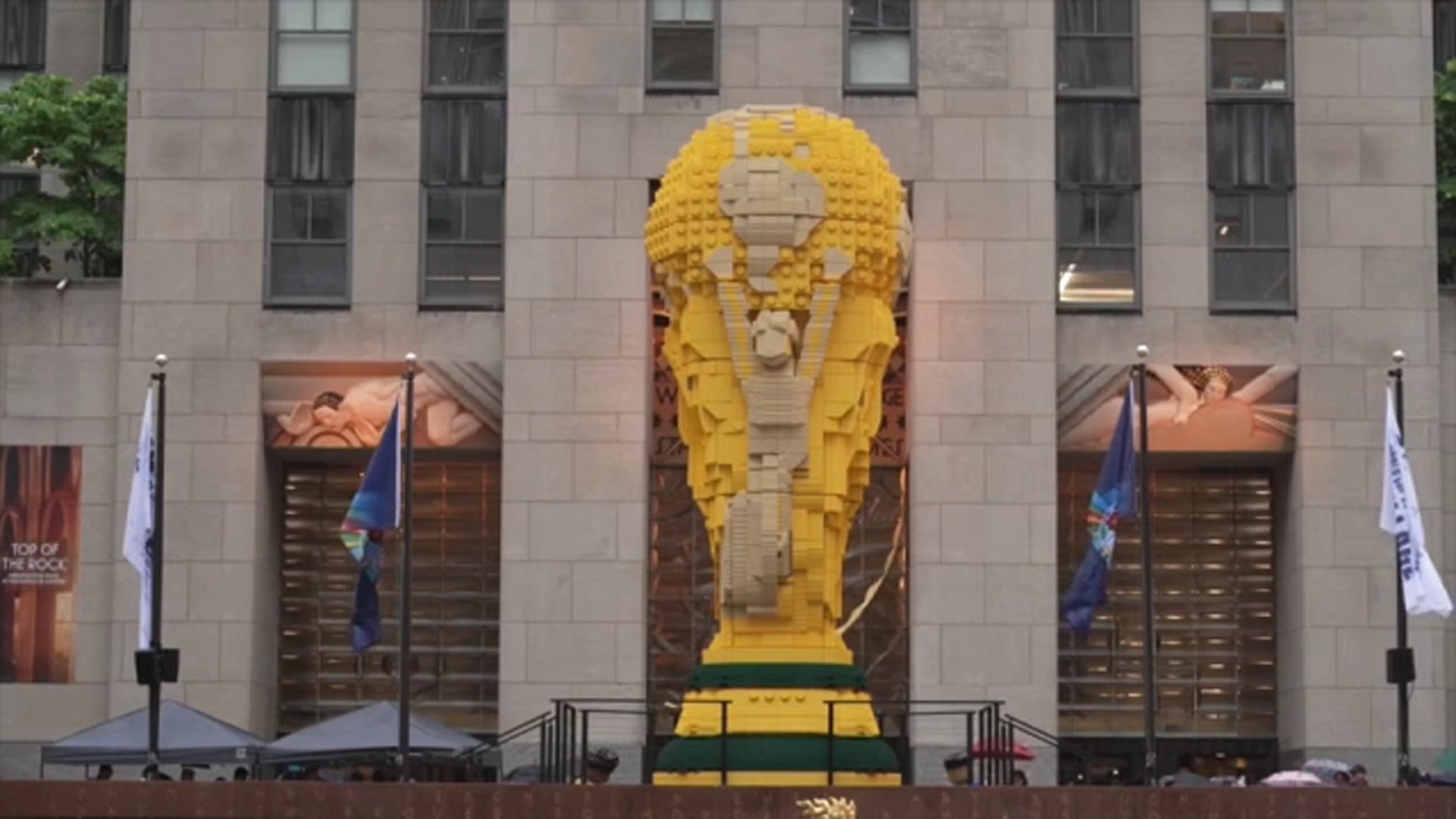 LEGO unveils giant World Cup trophy in NYC