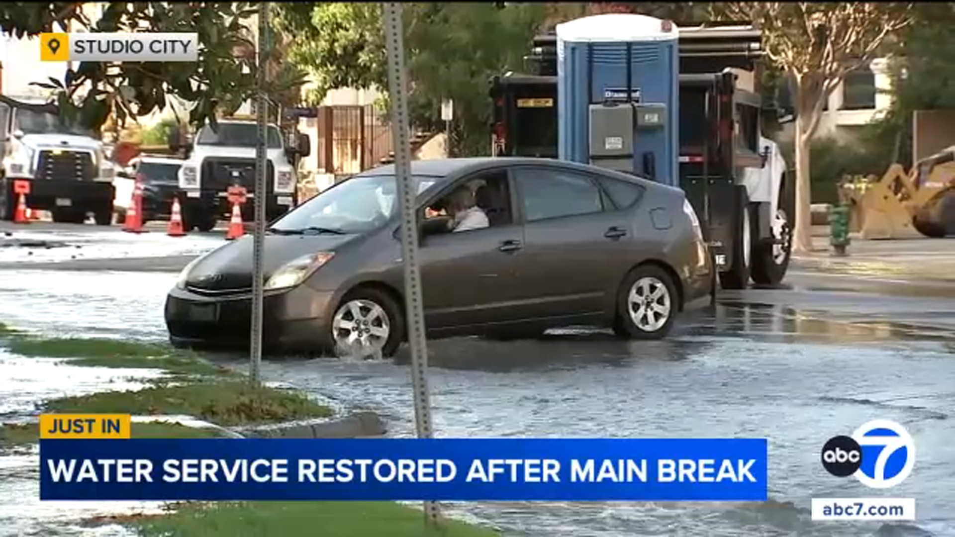 Studio City water service restored after water main break flooded major roadway