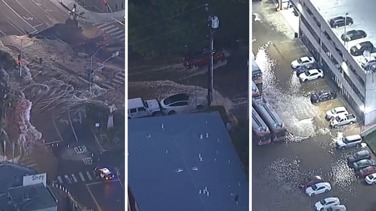 Water main break floods West Hollywood streets, creates massive sinkhole