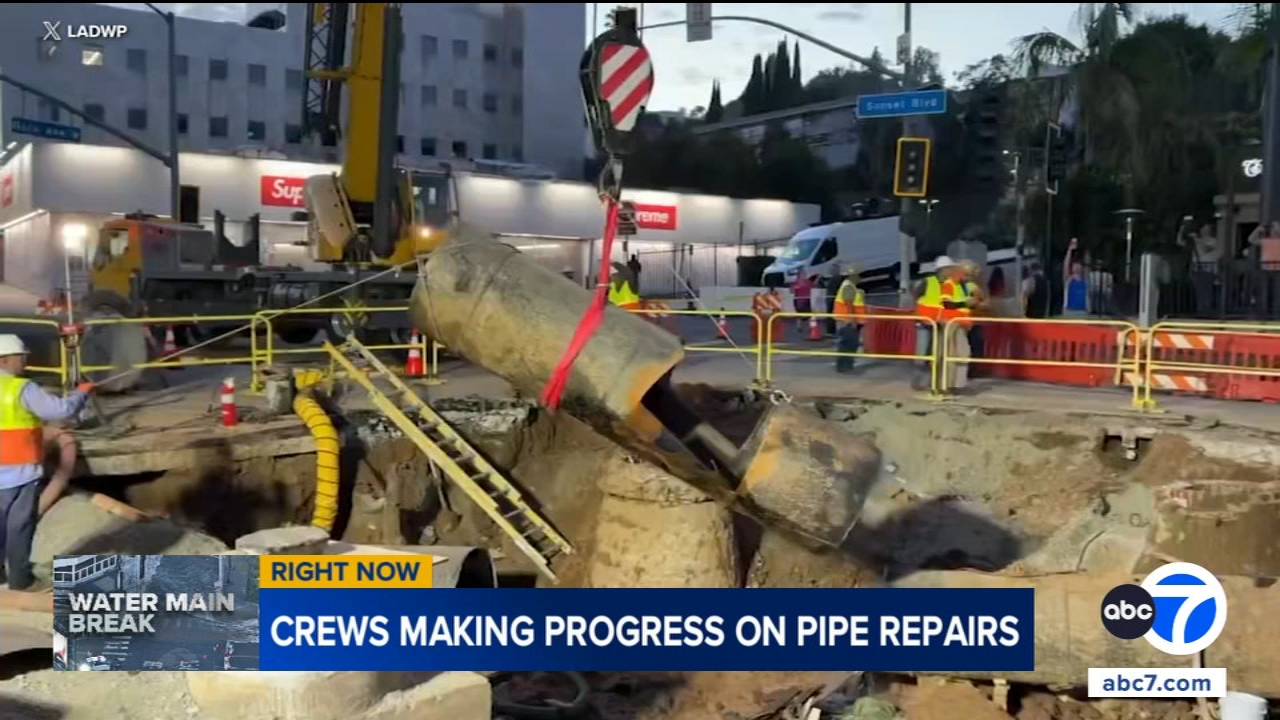 Crews making progress repairing massive water main break in West Hollywood