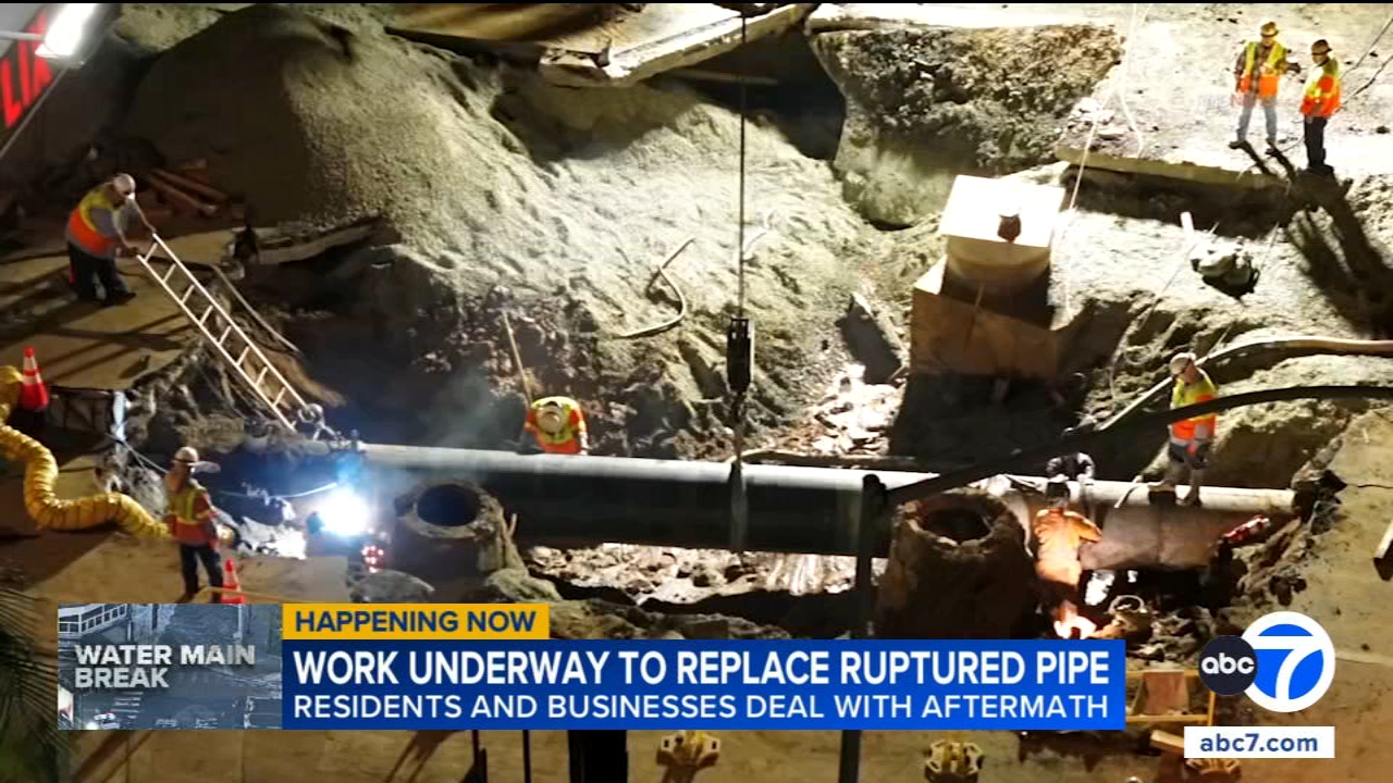 Crews install new section of pipe after massive water main break in West Hollywood
