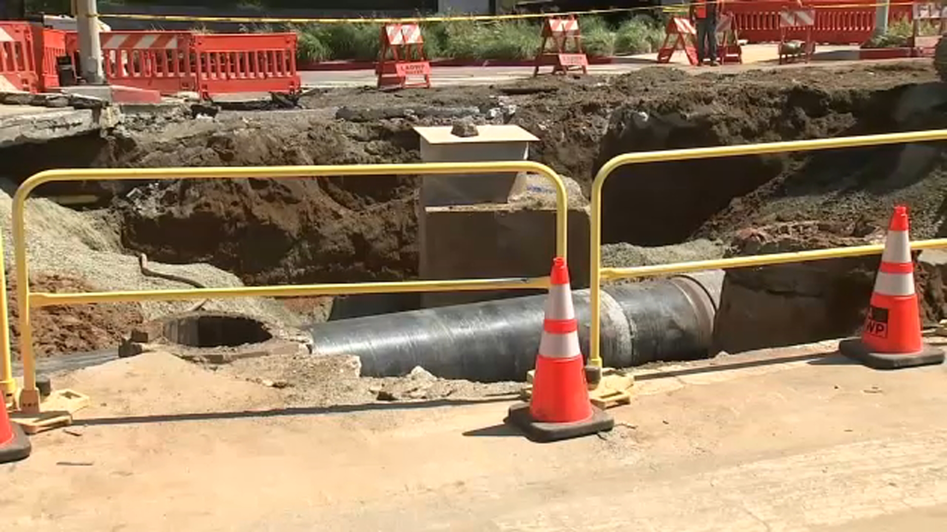 Crews replace 25-foot section of pipe after massive water main break flooded West Hollywood