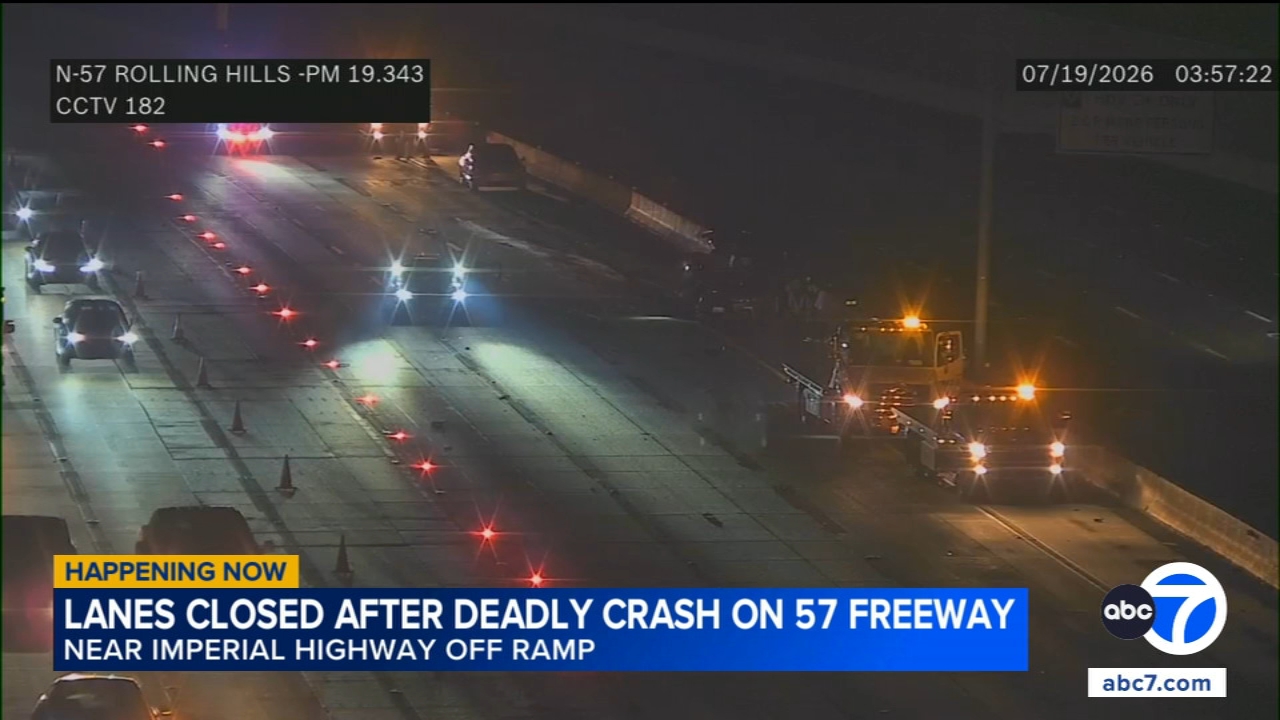 Deadly crash closes lanes on northbound 57 Freeway in Fullerton